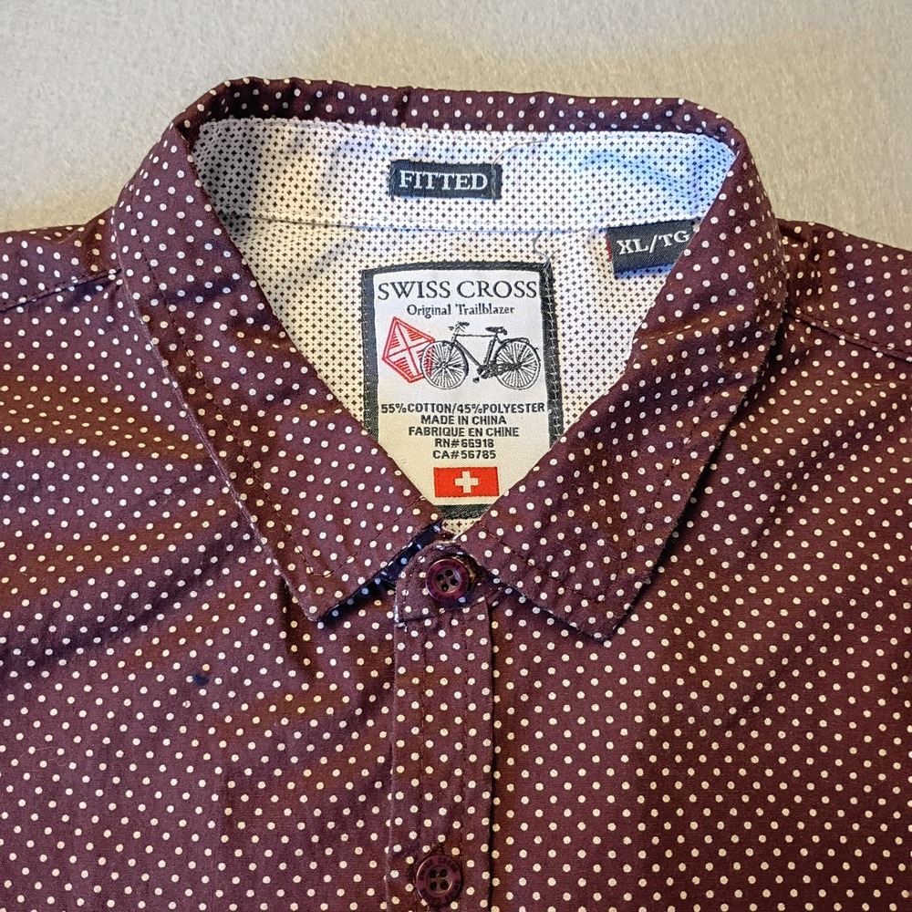 Swiss Cross‎ Original Trailblazer Shirt Men XL Fitted Maroon Dot Long Sleeve